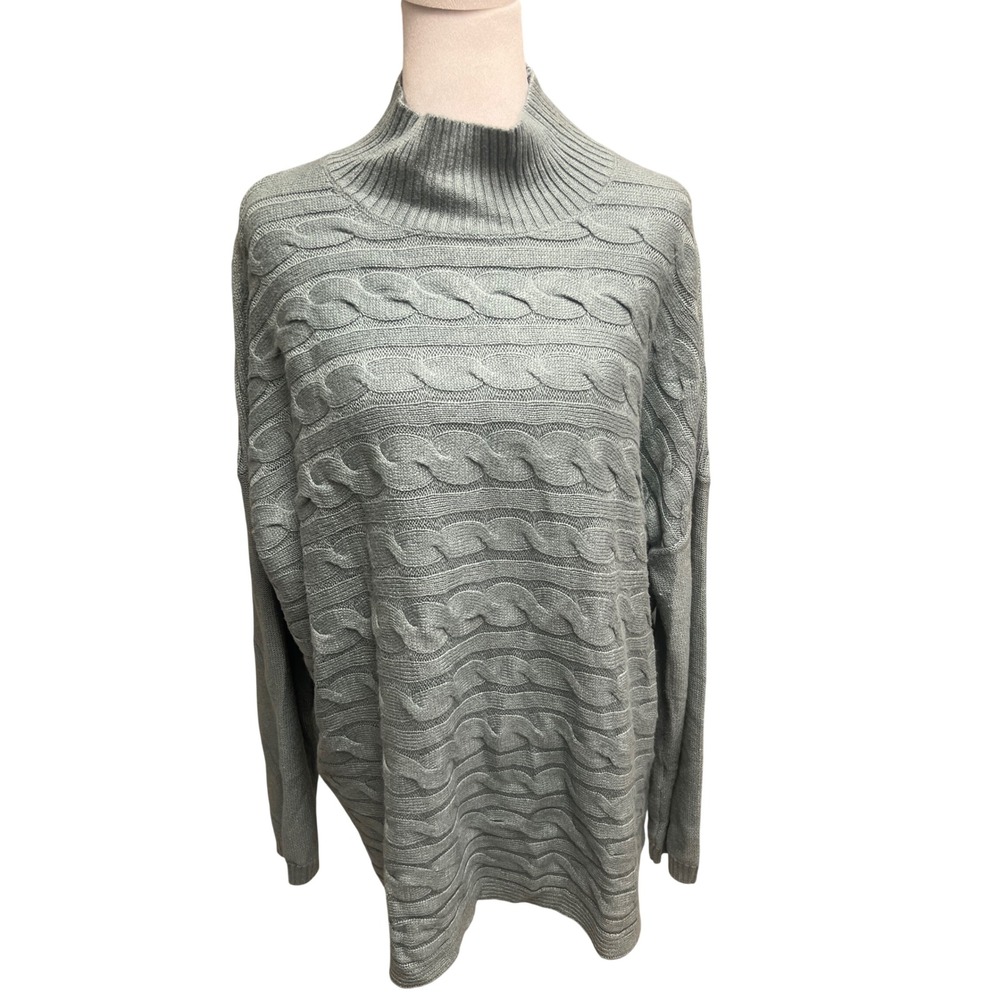 J. Jill Sweater Womens Sz L Mock Neck Cable Knit Sage Green Relaxed Fall Classic